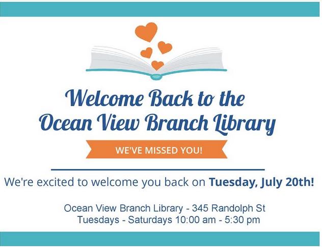 Ocean View Branch Library Reopening!(July 20th, 2021) – Ridge Lane ...